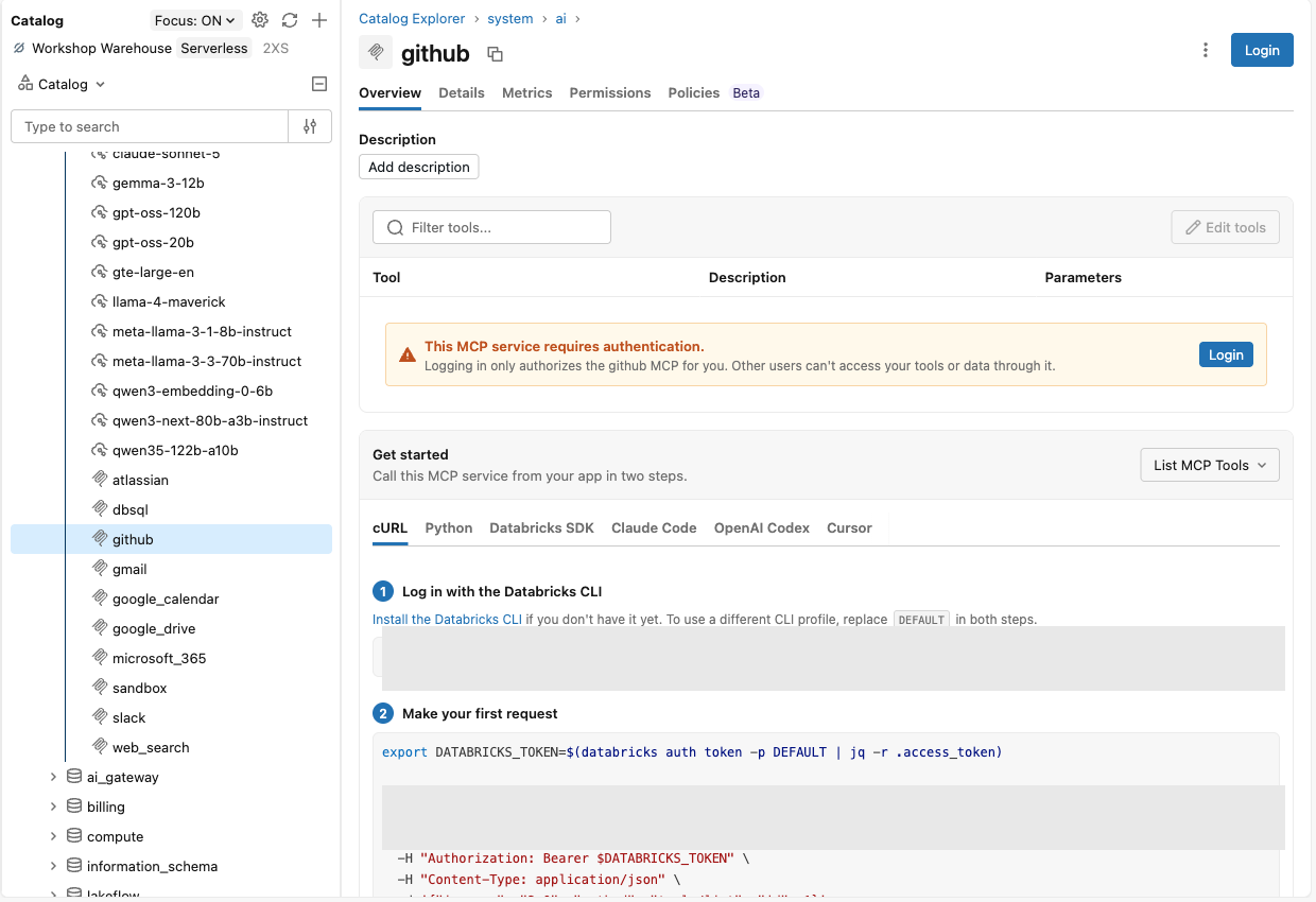 Databricks Unity Catalog for coding agents_mcp-github-login-shot.png